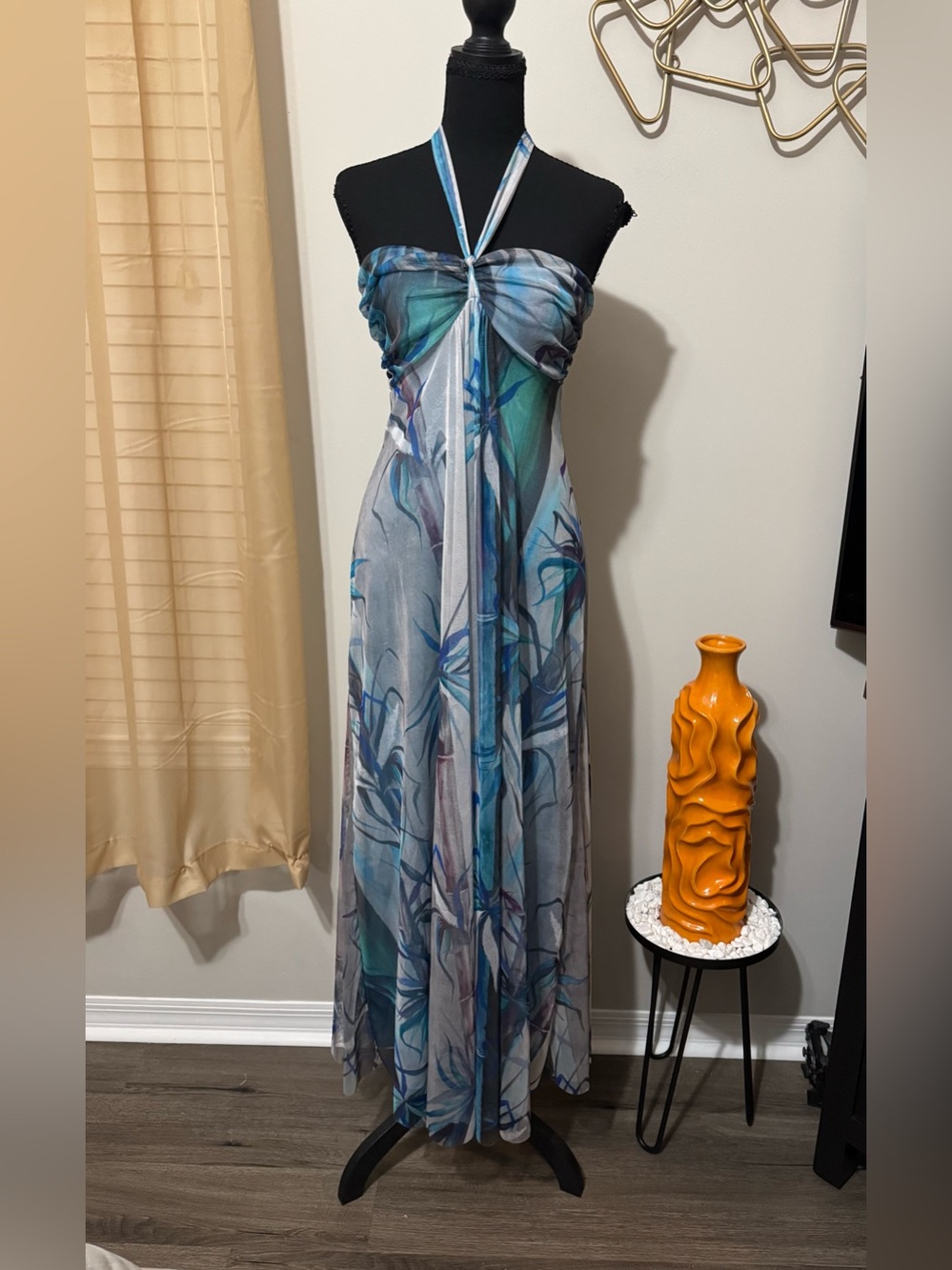 Elena Kattan Blue Floral Halter Maxi Dress - Elegant Summer Sundress